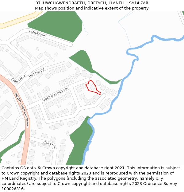 37, UWCHGWENDRAETH, DREFACH, LLANELLI, SA14 7AR: Location map and indicative extent of plot