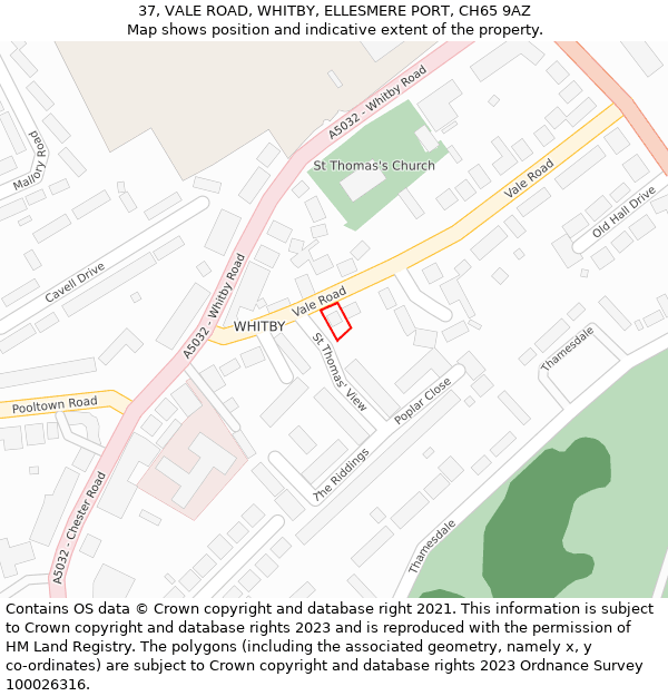 37, VALE ROAD, WHITBY, ELLESMERE PORT, CH65 9AZ: Location map and indicative extent of plot