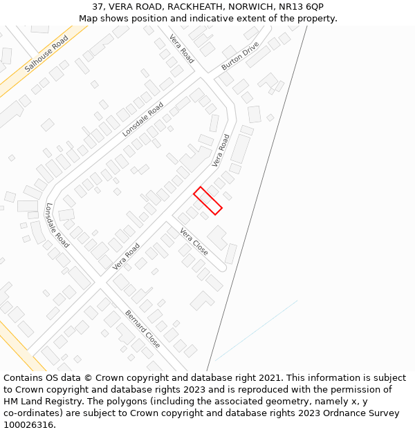 37, VERA ROAD, RACKHEATH, NORWICH, NR13 6QP: Location map and indicative extent of plot