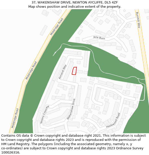 37, WAKENSHAW DRIVE, NEWTON AYCLIFFE, DL5 4ZF: Location map and indicative extent of plot