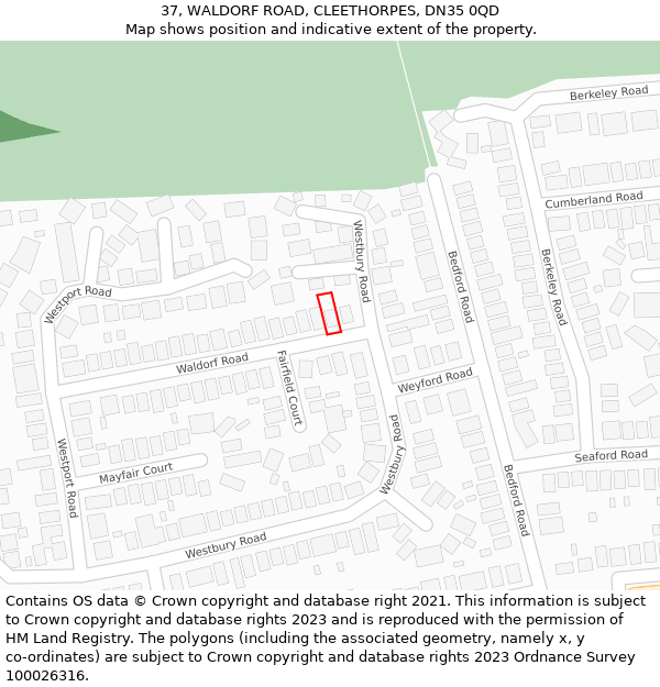 37, WALDORF ROAD, CLEETHORPES, DN35 0QD: Location map and indicative extent of plot