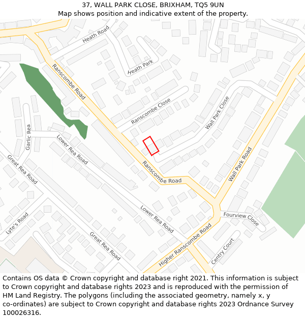 37, WALL PARK CLOSE, BRIXHAM, TQ5 9UN: Location map and indicative extent of plot