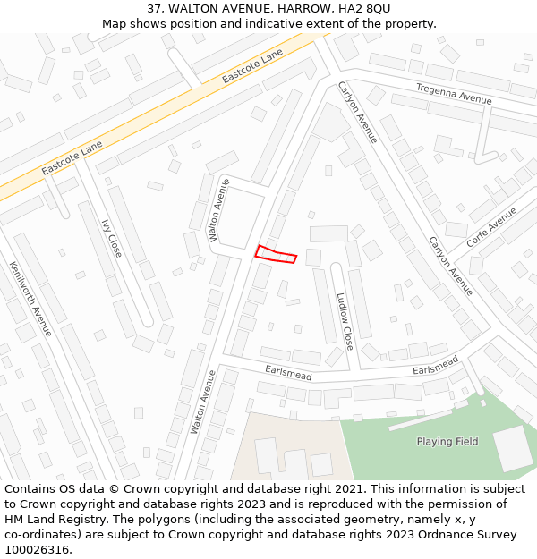 37, WALTON AVENUE, HARROW, HA2 8QU: Location map and indicative extent of plot