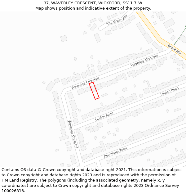 37, WAVERLEY CRESCENT, WICKFORD, SS11 7LW: Location map and indicative extent of plot