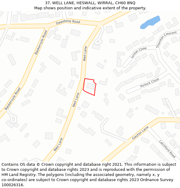 37, WELL LANE, HESWALL, WIRRAL, CH60 8NQ: Location map and indicative extent of plot