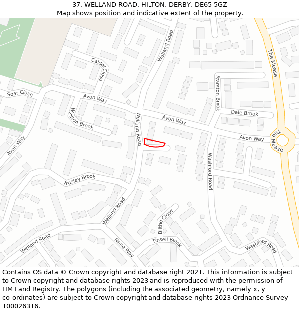 37, WELLAND ROAD, HILTON, DERBY, DE65 5GZ: Location map and indicative extent of plot