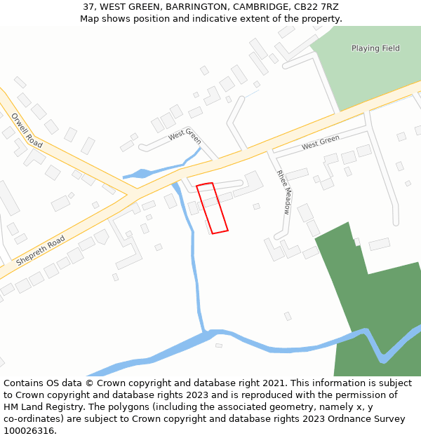 37, WEST GREEN, BARRINGTON, CAMBRIDGE, CB22 7RZ: Location map and indicative extent of plot