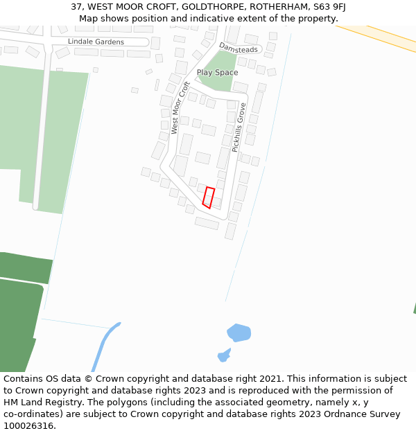 37, WEST MOOR CROFT, GOLDTHORPE, ROTHERHAM, S63 9FJ: Location map and indicative extent of plot