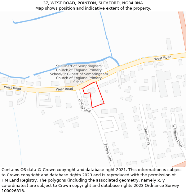 37, WEST ROAD, POINTON, SLEAFORD, NG34 0NA: Location map and indicative extent of plot