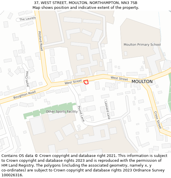 37, WEST STREET, MOULTON, NORTHAMPTON, NN3 7SB: Location map and indicative extent of plot