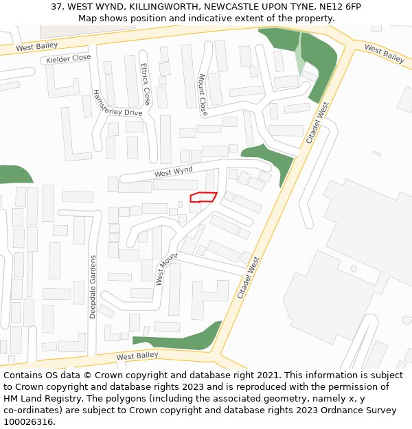 37, WEST WYND, KILLINGWORTH, NEWCASTLE UPON TYNE, NE12 6FP: Location map and indicative extent of plot