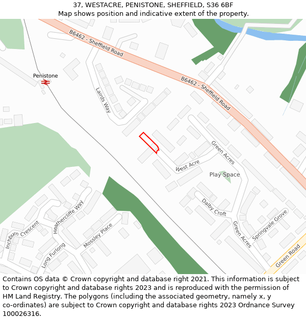 37, WESTACRE, PENISTONE, SHEFFIELD, S36 6BF: Location map and indicative extent of plot