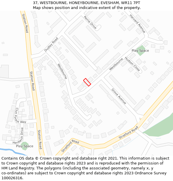 37, WESTBOURNE, HONEYBOURNE, EVESHAM, WR11 7PT: Location map and indicative extent of plot