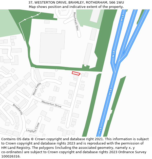 37, WESTERTON DRIVE, BRAMLEY, ROTHERHAM, S66 1WU: Location map and indicative extent of plot