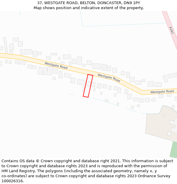 37, WESTGATE ROAD, BELTON, DONCASTER, DN9 1PY: Location map and indicative extent of plot