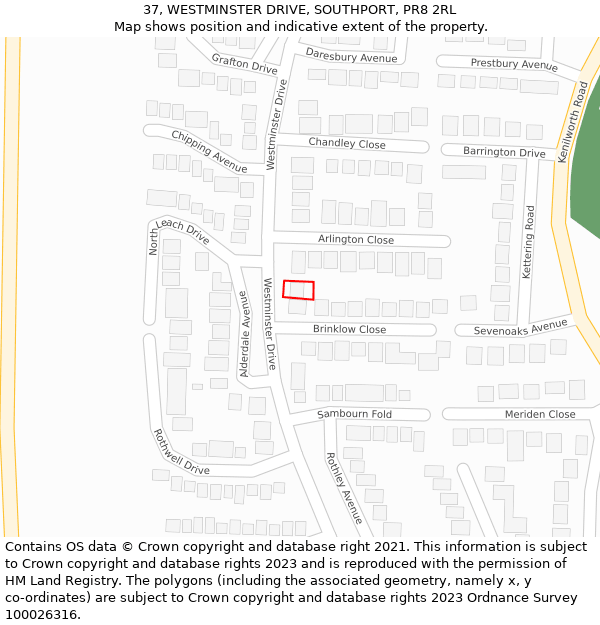 37, WESTMINSTER DRIVE, SOUTHPORT, PR8 2RL: Location map and indicative extent of plot