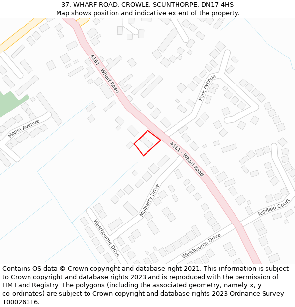 37, WHARF ROAD, CROWLE, SCUNTHORPE, DN17 4HS: Location map and indicative extent of plot
