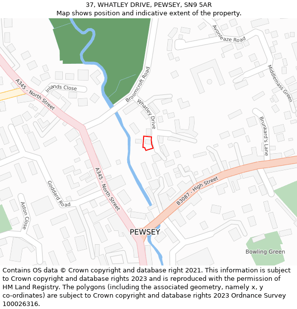 37, WHATLEY DRIVE, PEWSEY, SN9 5AR: Location map and indicative extent of plot