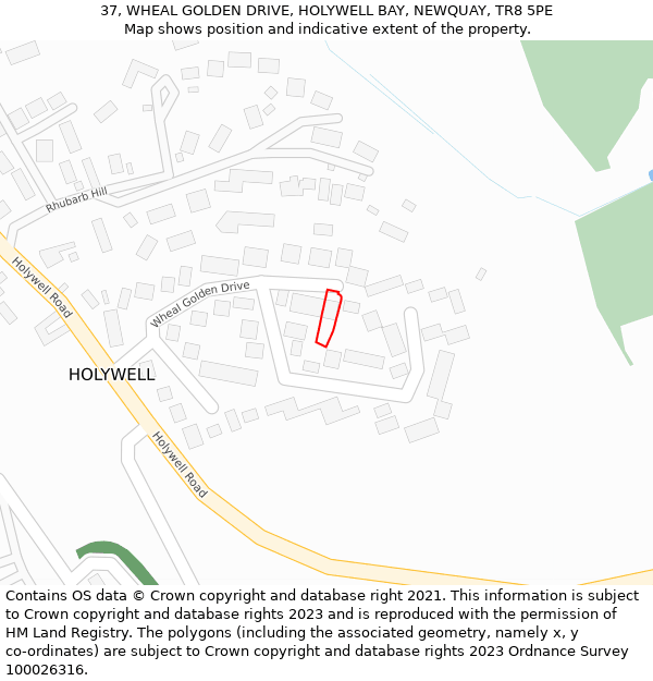 37, WHEAL GOLDEN DRIVE, HOLYWELL BAY, NEWQUAY, TR8 5PE: Location map and indicative extent of plot