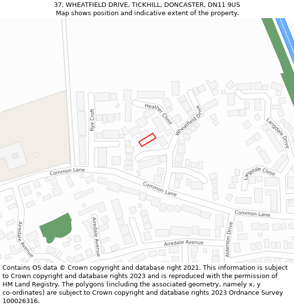 37, WHEATFIELD DRIVE, TICKHILL, DONCASTER, DN11 9US: Location map and indicative extent of plot