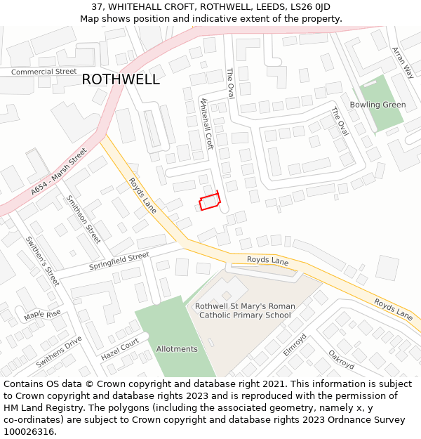 37, WHITEHALL CROFT, ROTHWELL, LEEDS, LS26 0JD: Location map and indicative extent of plot