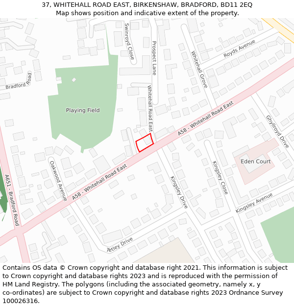 37, WHITEHALL ROAD EAST, BIRKENSHAW, BRADFORD, BD11 2EQ: Location map and indicative extent of plot