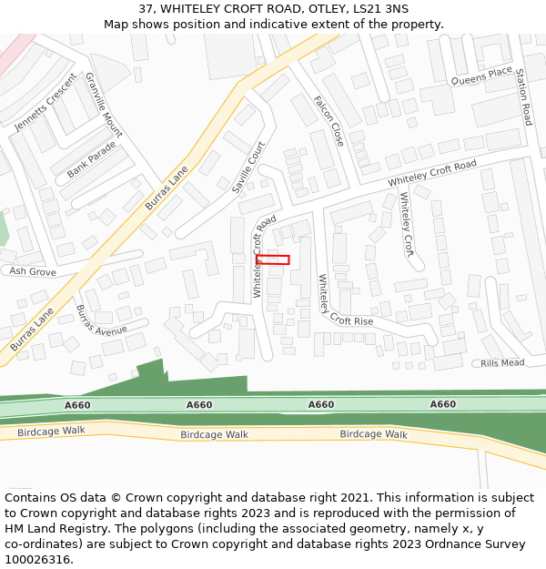 37, WHITELEY CROFT ROAD, OTLEY, LS21 3NS: Location map and indicative extent of plot