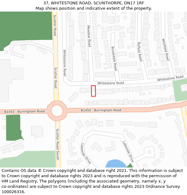 37, WHITESTONE ROAD, SCUNTHORPE, DN17 1RF: Location map and indicative extent of plot