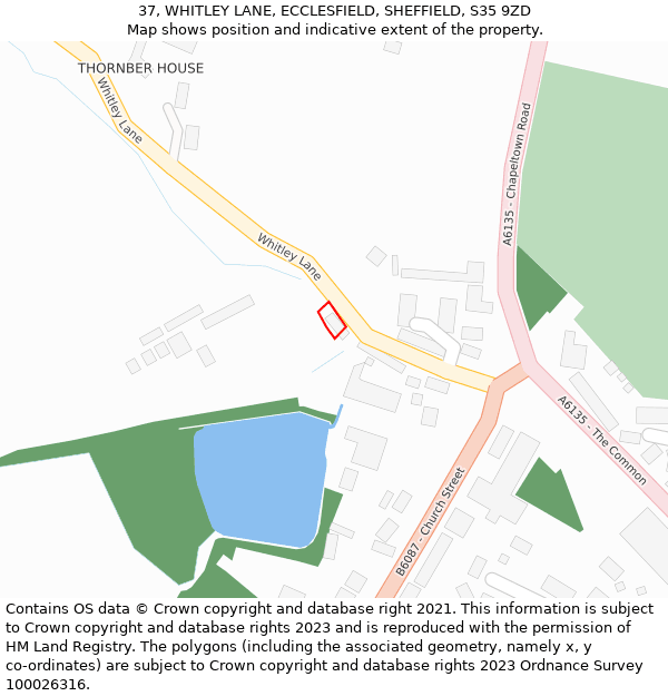 37, WHITLEY LANE, ECCLESFIELD, SHEFFIELD, S35 9ZD: Location map and indicative extent of plot