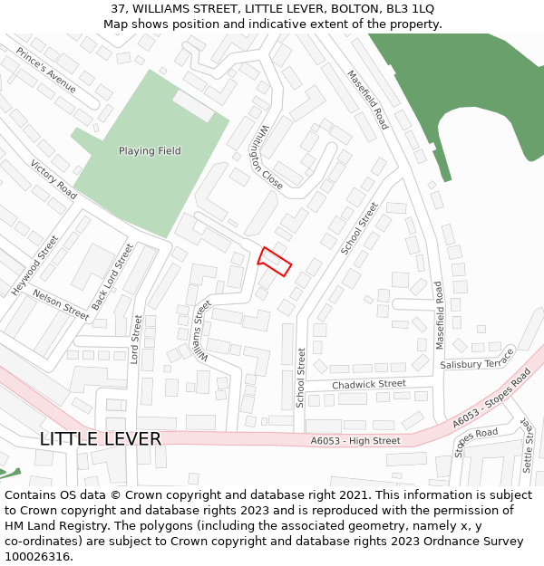 37, WILLIAMS STREET, LITTLE LEVER, BOLTON, BL3 1LQ: Location map and indicative extent of plot