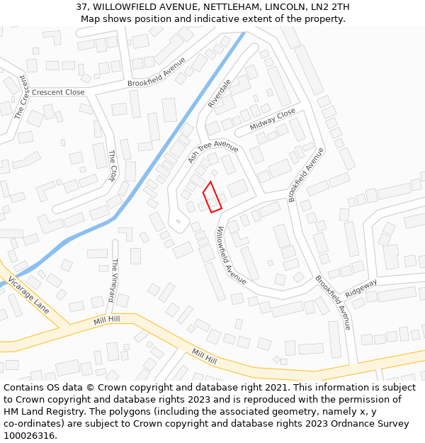 37, WILLOWFIELD AVENUE, NETTLEHAM, LINCOLN, LN2 2TH: Location map and indicative extent of plot