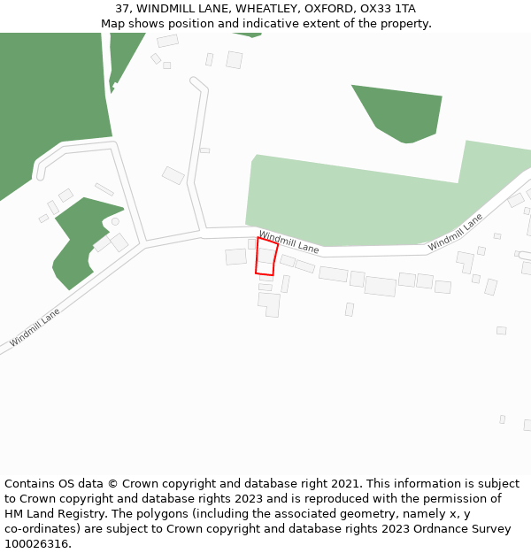 37, WINDMILL LANE, WHEATLEY, OXFORD, OX33 1TA: Location map and indicative extent of plot