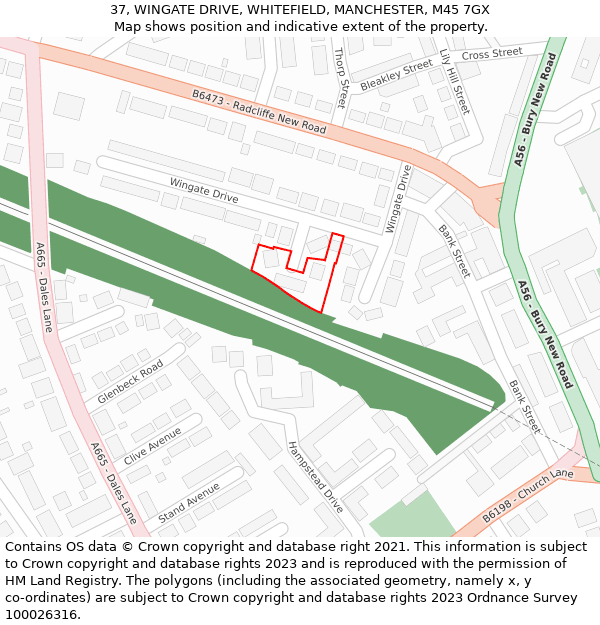 37, WINGATE DRIVE, WHITEFIELD, MANCHESTER, M45 7GX: Location map and indicative extent of plot