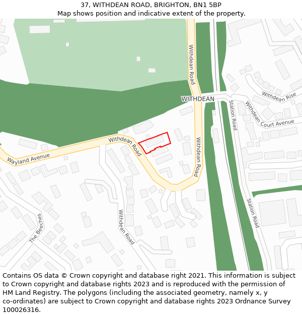 37, WITHDEAN ROAD, BRIGHTON, BN1 5BP: Location map and indicative extent of plot