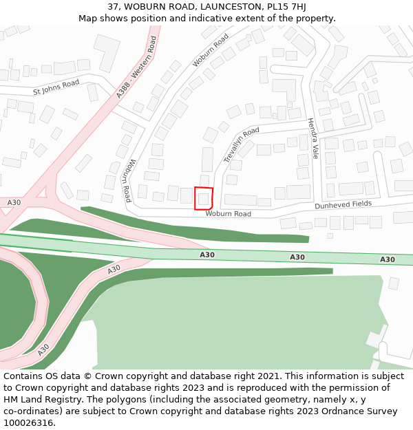 37, WOBURN ROAD, LAUNCESTON, PL15 7HJ: Location map and indicative extent of plot