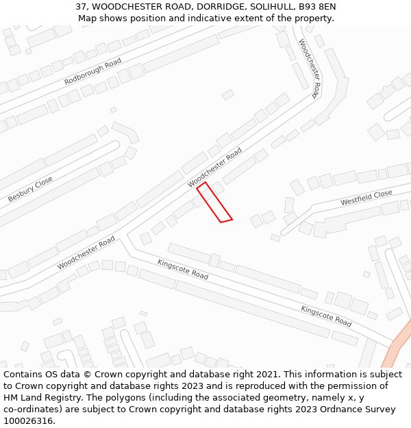 37, WOODCHESTER ROAD, DORRIDGE, SOLIHULL, B93 8EN: Location map and indicative extent of plot