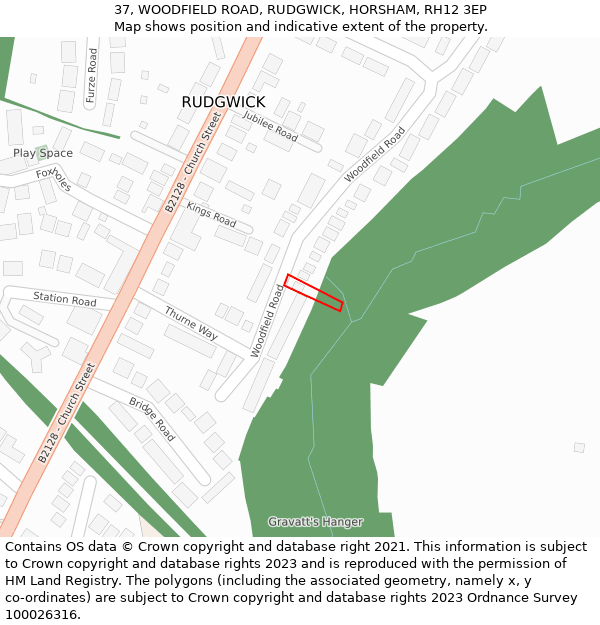 37, WOODFIELD ROAD, RUDGWICK, HORSHAM, RH12 3EP: Location map and indicative extent of plot