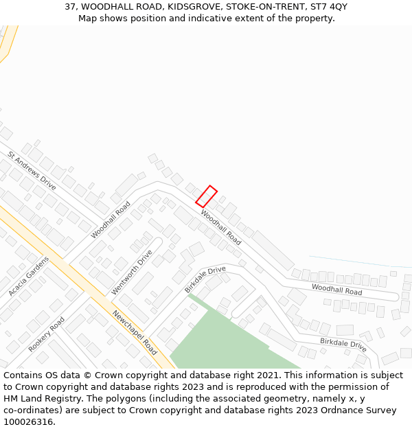 37, WOODHALL ROAD, KIDSGROVE, STOKE-ON-TRENT, ST7 4QY: Location map and indicative extent of plot