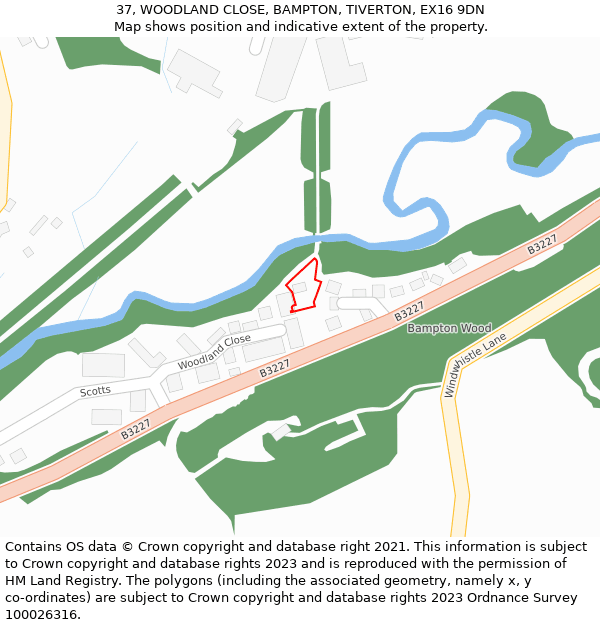 37, WOODLAND CLOSE, BAMPTON, TIVERTON, EX16 9DN: Location map and indicative extent of plot