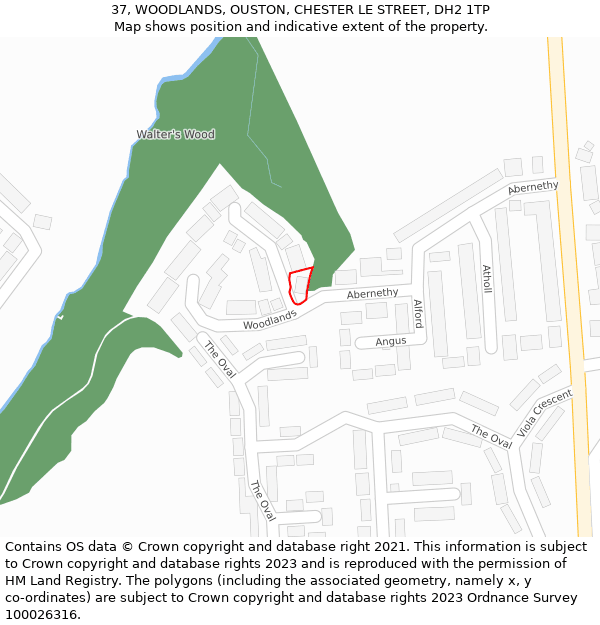 37, WOODLANDS, OUSTON, CHESTER LE STREET, DH2 1TP: Location map and indicative extent of plot