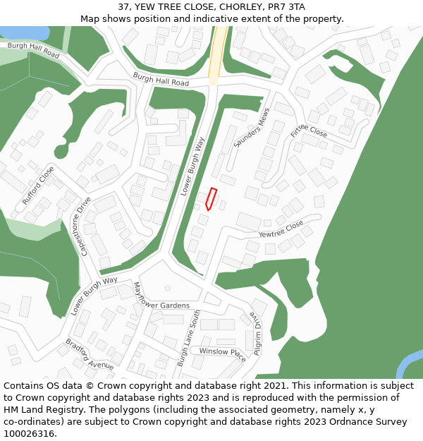 37, YEW TREE CLOSE, CHORLEY, PR7 3TA: Location map and indicative extent of plot