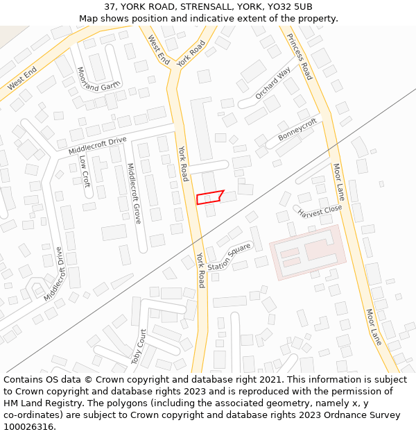 37, YORK ROAD, STRENSALL, YORK, YO32 5UB: Location map and indicative extent of plot