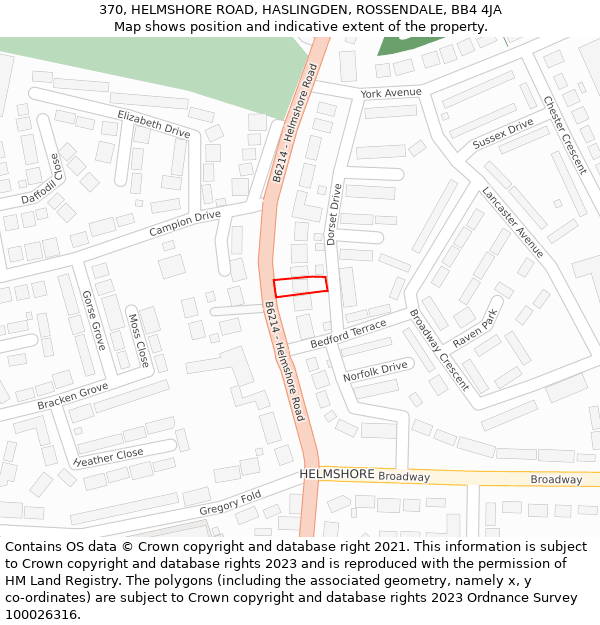 370, HELMSHORE ROAD, HASLINGDEN, ROSSENDALE, BB4 4JA: Location map and indicative extent of plot