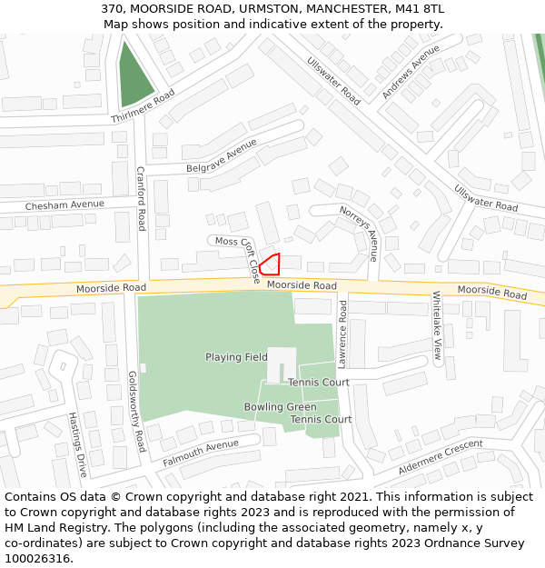 370, MOORSIDE ROAD, URMSTON, MANCHESTER, M41 8TL: Location map and indicative extent of plot