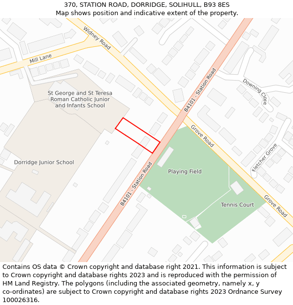 370, STATION ROAD, DORRIDGE, SOLIHULL, B93 8ES: Location map and indicative extent of plot