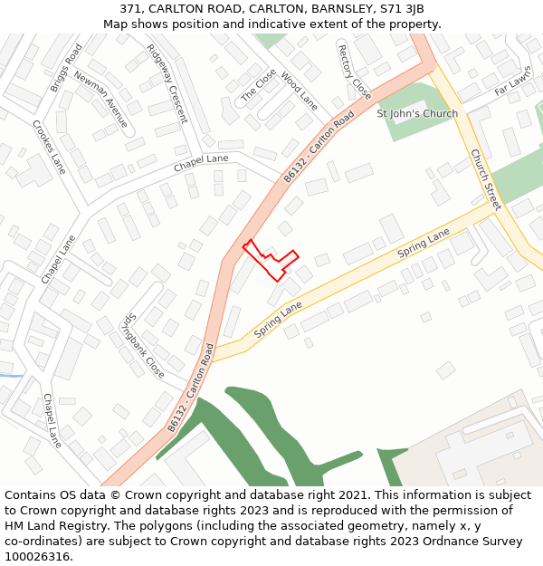 371, CARLTON ROAD, CARLTON, BARNSLEY, S71 3JB: Location map and indicative extent of plot