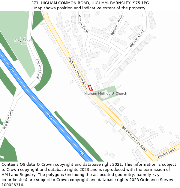 371, HIGHAM COMMON ROAD, HIGHAM, BARNSLEY, S75 1PG: Location map and indicative extent of plot