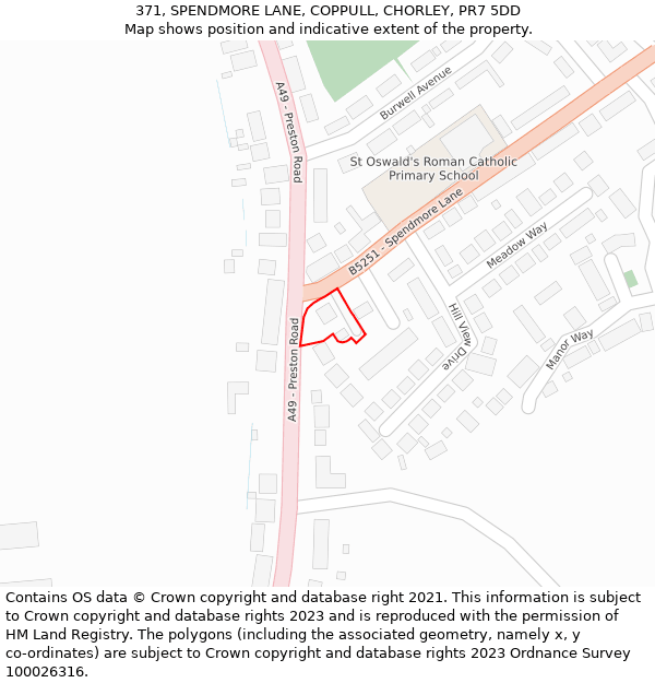 371, SPENDMORE LANE, COPPULL, CHORLEY, PR7 5DD: Location map and indicative extent of plot
