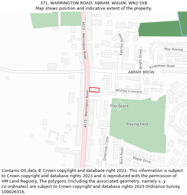 371, WARRINGTON ROAD, ABRAM, WIGAN, WN2 5XB: Location map and indicative extent of plot