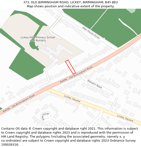 373, OLD BIRMINGHAM ROAD, LICKEY, BIRMINGHAM, B45 8EU: Location map and indicative extent of plot